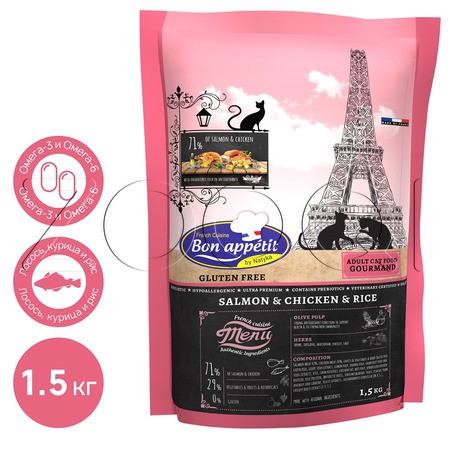 Корм Bon Appetit Cat Adult Gourmand для кошек (лосось, курица)