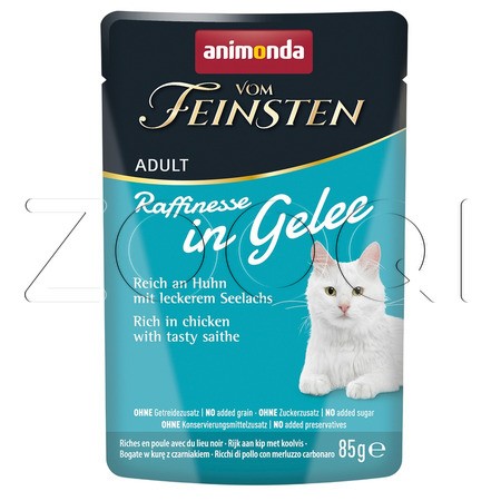 Пауч Vom Feinsten Adult для кошек (курица, минтай в желе), 85 г