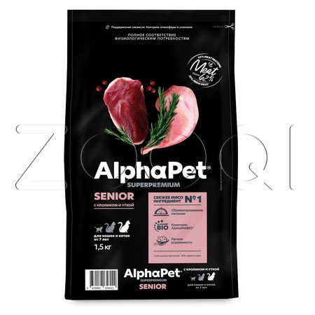 Корм AlphaPet Superpremium Senior для кошек (кролик, утка)