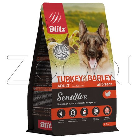 Корм Blitz Sensitive Turkey & Barley Adult Dog All Breeds для собак (индейка, ячмень)