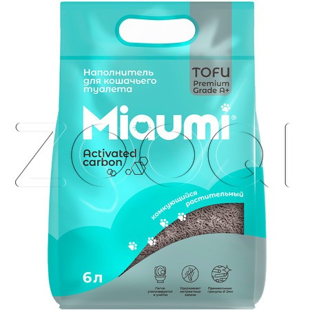 Miaumi TOFU Activated Carbon Комкующийся растительный наполнитель для кошачьего туалета (активированный уголь)