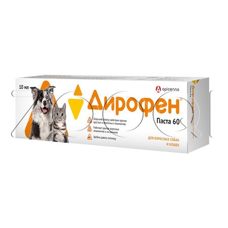 Дирофен Паста 60 для взрослых собак и кошек, 10 мл