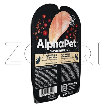 Рагу AlphaPet Superpremium для кошек (цыпленок и клюква в соусе), 80 г