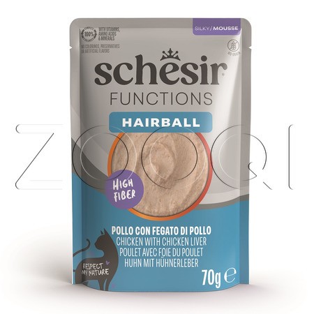Мусс Schesir Cat Functions Hairball для кошек (курица, печень), 70 г