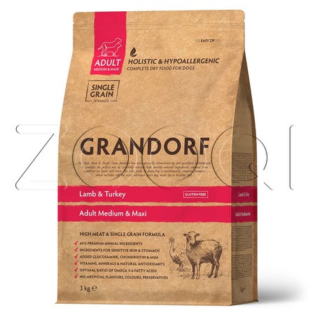 Grandorf Adult Medium & Maxi для собак средних и крупных пород (ягненок, индейка)