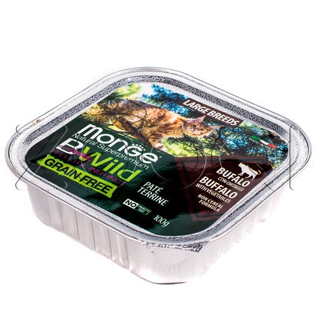Паштет Monge Cat BWild Grain Free Kitten для котят и крупных кошек (буйвол, овощи), 100 г