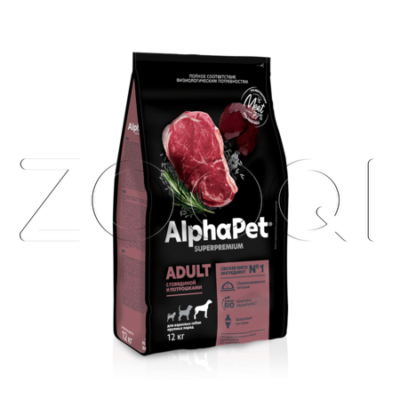 AlphaPet Superpremium Adult c говядиной и потрошками для взрослых собак крупных пород