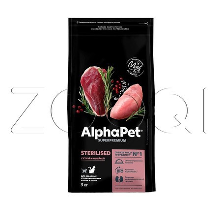 Корм AlphaPet Superpremium Sterilised для кошек (утка, индейка)