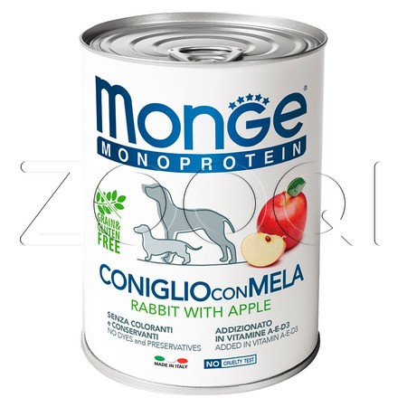 Monge Dog Natural Monoprotein Fruits для взрослых собак (кролик, яблоки), 400 г