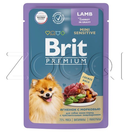 Brit Premium Пауч с ягнёнком и морковью в соусе для собак мини пород с чувствительным пищеварением, 85 г