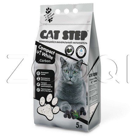 Cat Step Compact White Carbon Белый комкующийся минеральный наполнитель для кошачьих туалетов