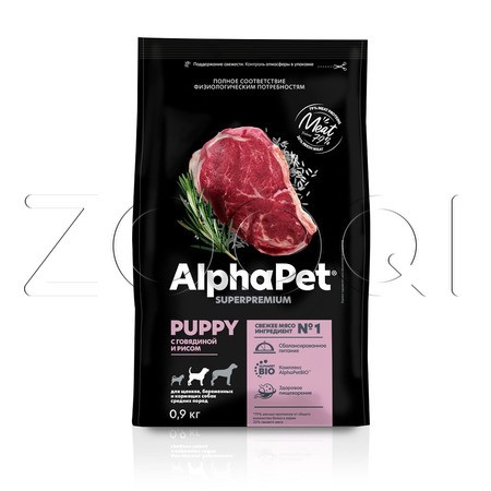 Корм AlphaPet Superpremium Puppy для щенков (говядина, рис)