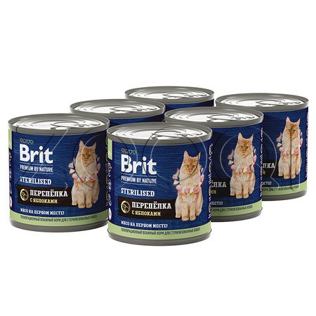 Brit Premium by Nature Sterilised с мясом перепёлки и яблоками для стерилизованных кошек, 200 г