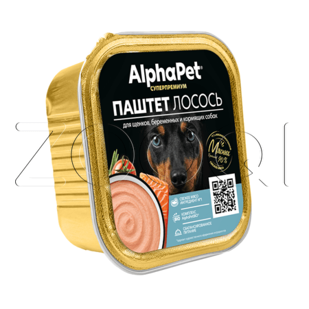 Паштет AlphaPet Суперпремиум для щенков, беременных и кормящих собак (лосось), 100 г