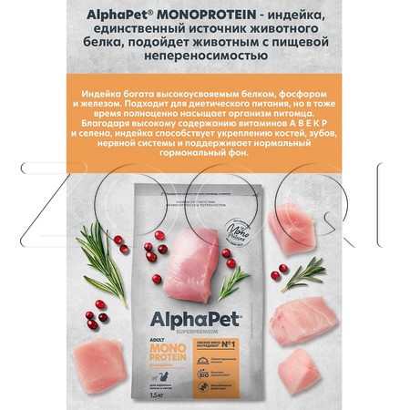 Корм AlphaPet Superpremium MONOPROTEIN для кошек и котов (индейка)