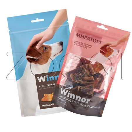 Мираторг Набор лакомств для собак «Winner» (Рубец говяжий, 60 г + Пищевод говяжий (мини), 60г)