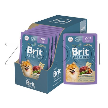 Brit Premium Пауч с ягнёнком и морковью в соусе для собак мини пород с чувствительным пищеварением, 85 г