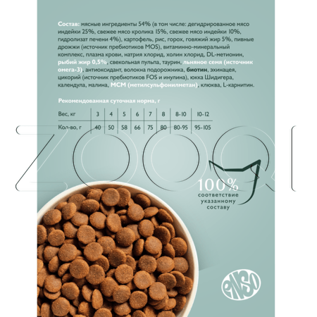 Корм ENSO Cat Formula Sterilized для кошек (кролик, малина)