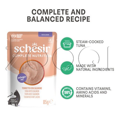 Мусс Schesir Cat Complete Nutrition для кошек (тунец, лосось), 85 г