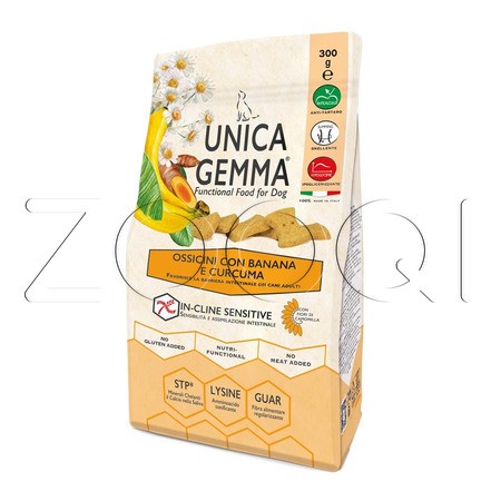 Печенье Unica Gemma Косточки для собак всех пород (банан, куркума), 300 г