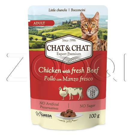 Пауч Chat&Chat Expert Premium для кошек (курица, говядина), 100 г