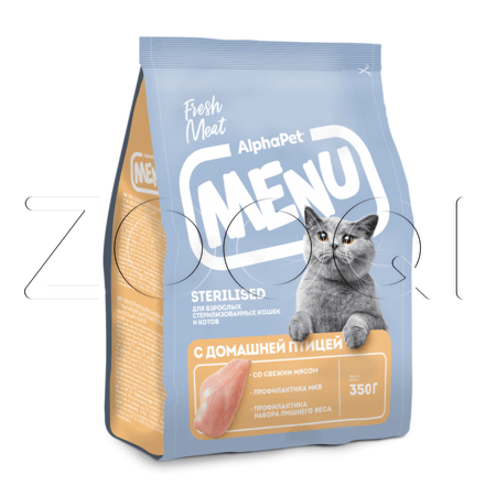 Корм AlphaPet Menu Sterilised для кошек и котов (домашняя птица)