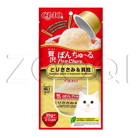 INABA CIAO Pon Churu Суфле-лакомство для кошек (куриное филе, морской гребешок), 35 г x 2 шт