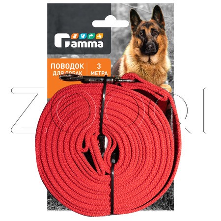 Gamma Поводок капроновый для собак с латексной нитью «Апорт», красный