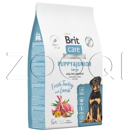 Brit Care Dog Puppy & Junior L Healthy Growth с индейкой и ягненком для щенков и молодых собак крупных пород