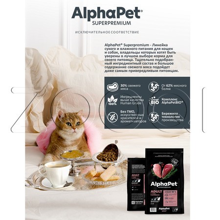 Корм AlphaPet Superpremium Adult для кошек (утка, цыпленок)
