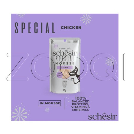 Schesir Cat Special Light Мусс из курицы для взрослых кошек с избыточным весом, 70 г