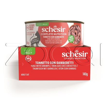 Консерва Schesir Cat Complete Nutrition для кошек (тунец, креветки в желе), 140 г