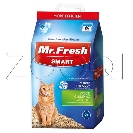 Mr. Fresh SMART Древесный комкующийся наполнитель для короткошерстных кошек