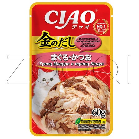Пауч INABA CIAO Kinnodashi для кошек (тунец Магуро и Кацуо), 60 г