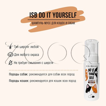 Iv San Bernard DO IT YOURSELF Шампунь-мусс без смывания для собак и кошек, 200 мл