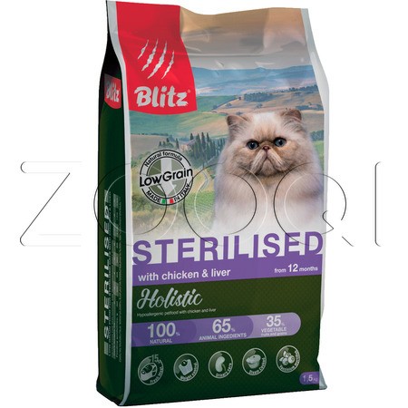 Blitz Holistic Chicken & Liver Adult Sterilised Cat для кастрированных или стерилизованных кошек и котов (Курица и печень)