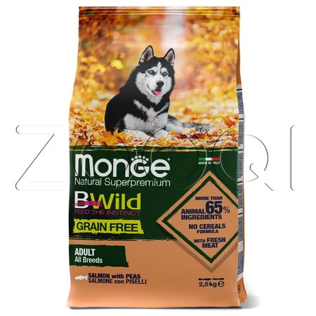 Корм Monge Dog BWild GRAIN FREE для собак (лосось, горох)