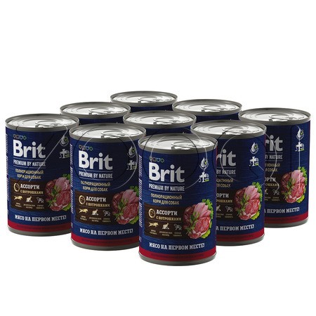 Brit Premium by Nature Консервы с мясным ассорти и потрошками для взрослых собак всех пород, 410 г