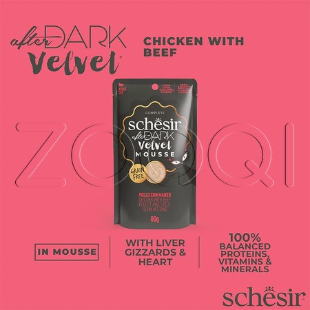 Schesir Cat After Dark Velvet Мусс из курицы и говядины для взрослых кошек, 80 г