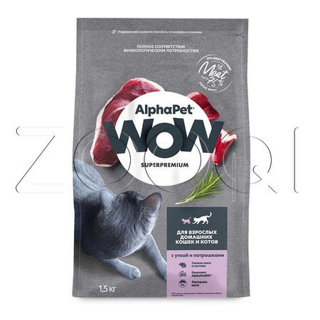 AlphaPet WOW Superpremium с уткой и потрошками для взрослых домашних кошек