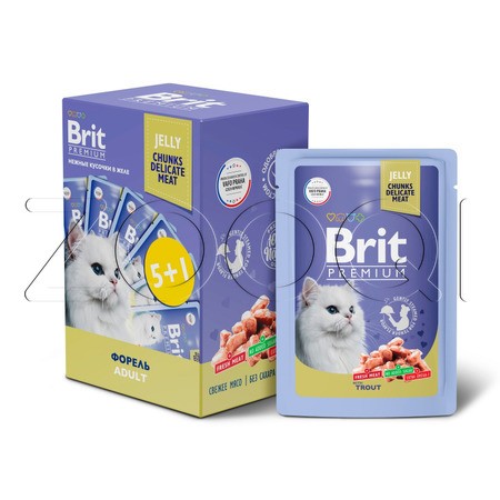 Brit Premium Пауч (5+1) для взрослых кошек с форелью в желе, 85 г x 6 шт
