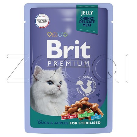 Brit Premium Пауч для взрослых стерилизованных кошек утка с яблоками в желе, 85 г