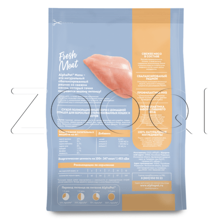 Корм AlphaPet Menu Sterilised для кошек и котов (домашняя птица)
