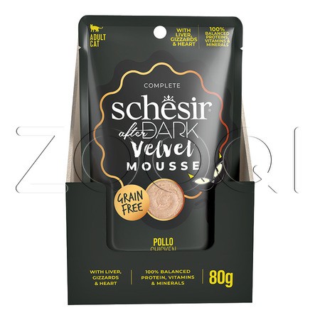 Schesir Cat After Dark Velvet Мусс из курицы для взрослых кошек, 80 г