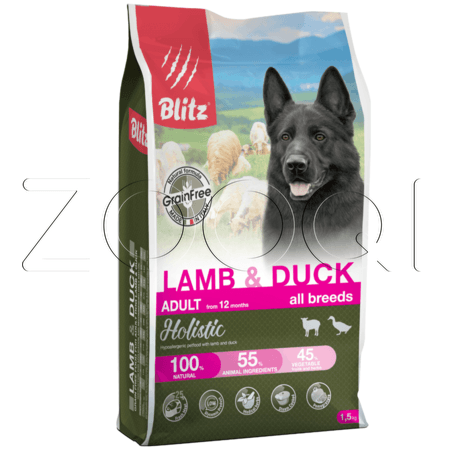 Blitz Holistic Grain Free Lamb & Duck Adult Dog All Breeds для взрослых собак всех пород (Ягненок и утка)