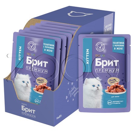 Пауч Брит Премиум Kitten для котят (телятина, морковь в желе), 85 г