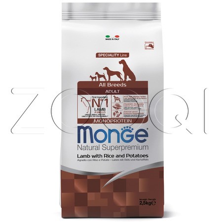 Monge Dog Speciality Line Monoprotein Adult для взрослых собак всех пород (ягненок с рисом и картофелем)