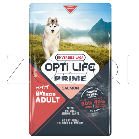 Opti Life Prime Adult Salmon для взрослых собак с чувствительной кожей (лосось)