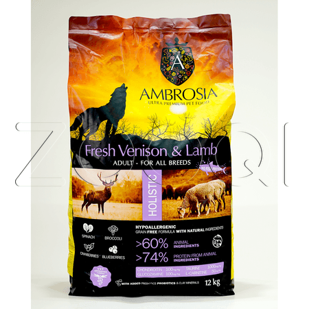 AMBROSIA Grain Free Adult Fresh Venison & Lamb для взрослых собак всех пород (оленина, ягненок)