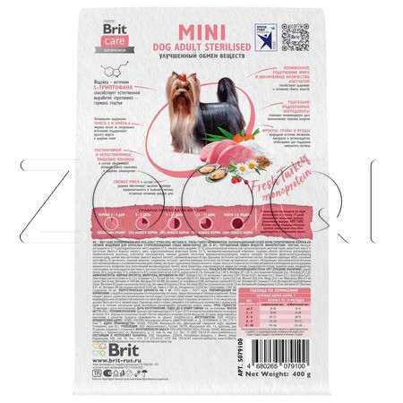 Корм Brit Care Mini Dog Adult Sterilised Metabolic для собак (индейка)